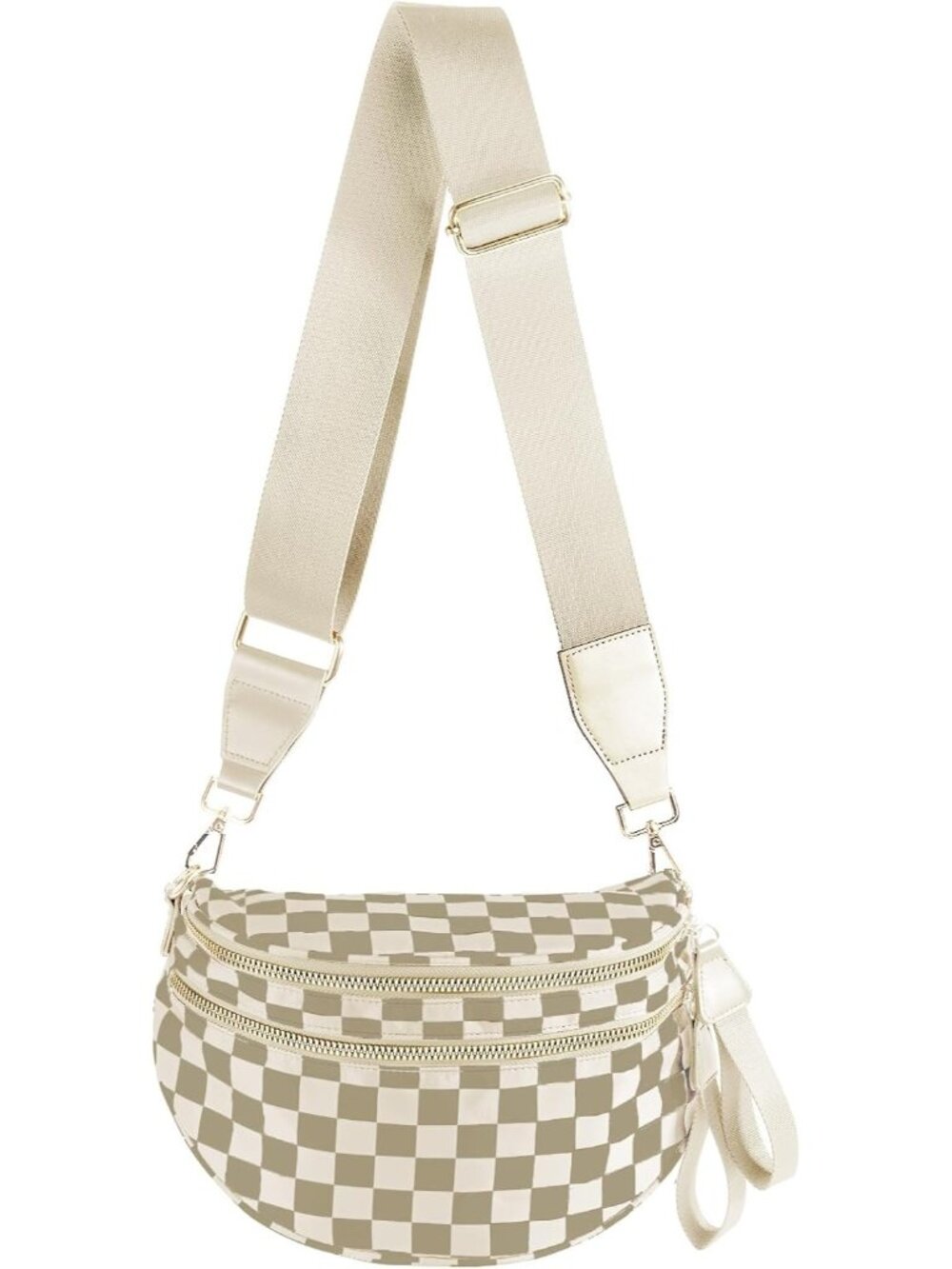〽️Women's Khaki Beige Bum Travel Purse Checkered Nylon Spacious Crossbody Bags